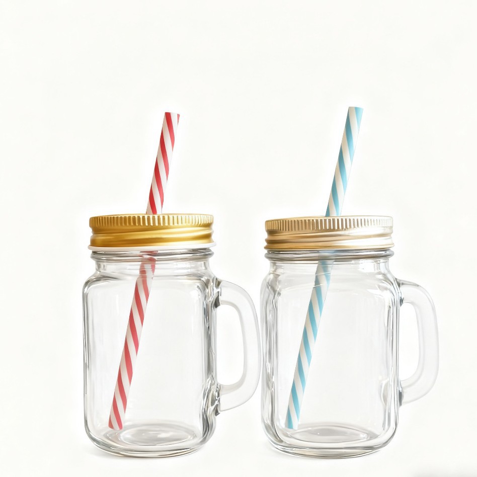 Botellas de bebidas transfronterizas, botellas con forma de lata de alto valor, vasos con asa, botellas de vidrio transparentes, vasos Mason, vasos luminosos, vasos con forma de pollo al por mayor.