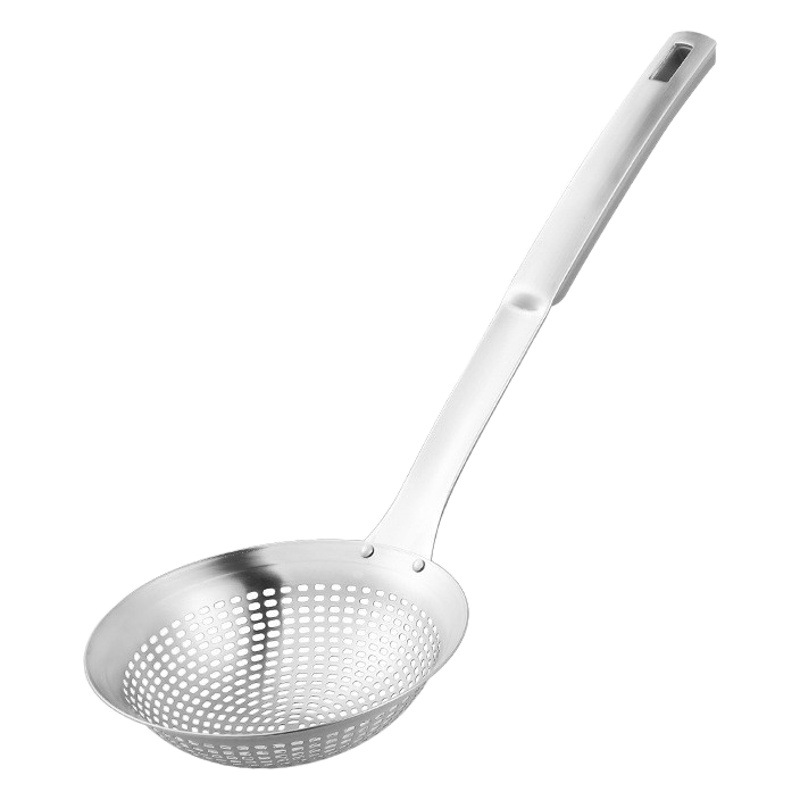 304 de acero inoxidable gran colador engrosado mango largo fideos cuchara olla caliente picante caliente frito drenaje grueso agujero cuadrado mango colador
