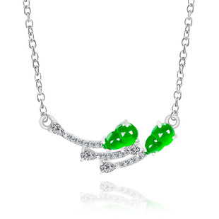 High-grade natural A goods jade Yang green gourd pendant S925 silver inlaid ice jade stone women's fashion pendant chain
