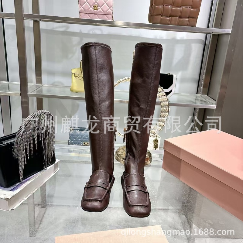 高端2025秋冬新款真皮平底长筒靴女瘦腿弹力靴显瘦高筒过膝长靴女|undefined