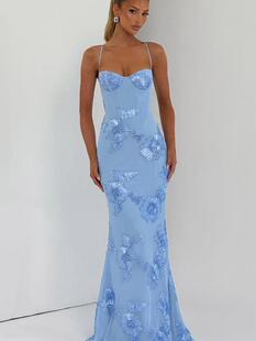 Elegance Redefined Long Dress with Fine Straps Print Perfect