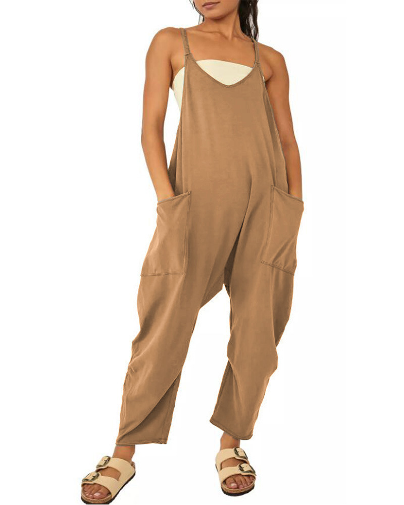 2022 mujeres europeas y americanas ropa Amazon tamaño estación independiente popular color sólido cremallera parche bolsa Sling jumpsuit grasa cadera Pantalones