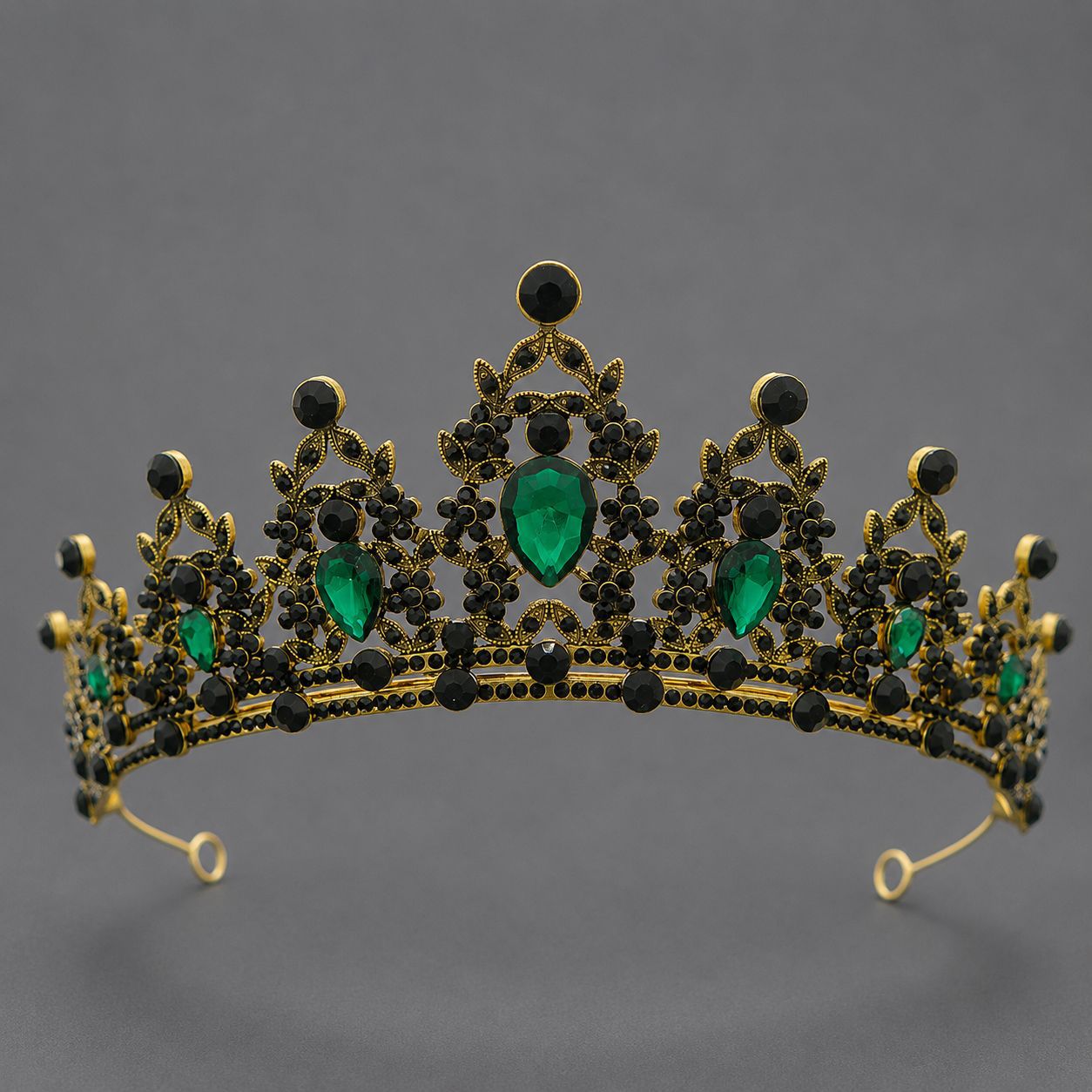 Corona de aleación con diamantes de colores retro, tocado nupcial de lujo ligero, para vestido de novia, vestido de noche, corona para desfile de moda, venta al por mayor directa de fábrica. image 11