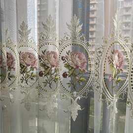 成品法式绣花窗帘纱帘韩式田园白纱帘客厅窗帘吊篮花浪漫纱隔断纱