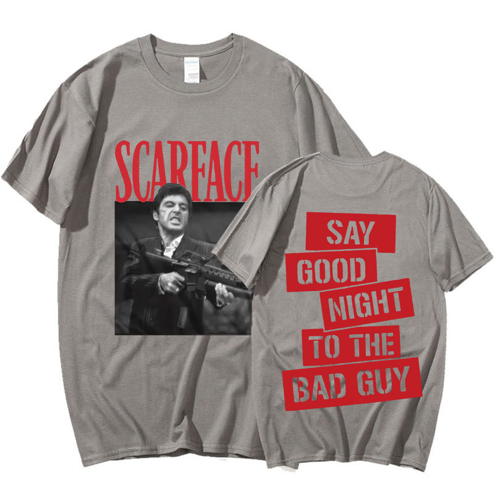 Película de los 90 "Scarface" Camiseta de Tony Montana a los malos, lema de buenas noches, camiseta gráfica