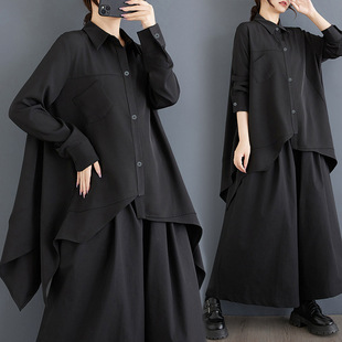 Real shot 2025 Spring and Autumn New Dark Retro Hong Kong Style Shirt All-match Casual Irregular Top Slim Shirt