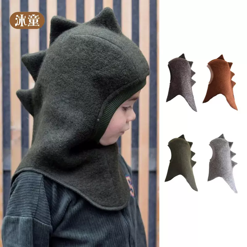 宝宝帽子2025秋冬季立体恐龙尖尖防风儿童保暖加绒护耳帽护脖帽