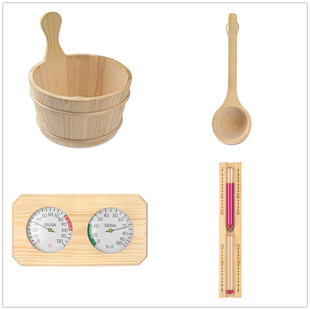 Source Factory Amazon Hot-Selling Luxury Sauna Accessory Set Sauna Barrel Wooden Spoon Hourglass Temperature and Humidity Meter
