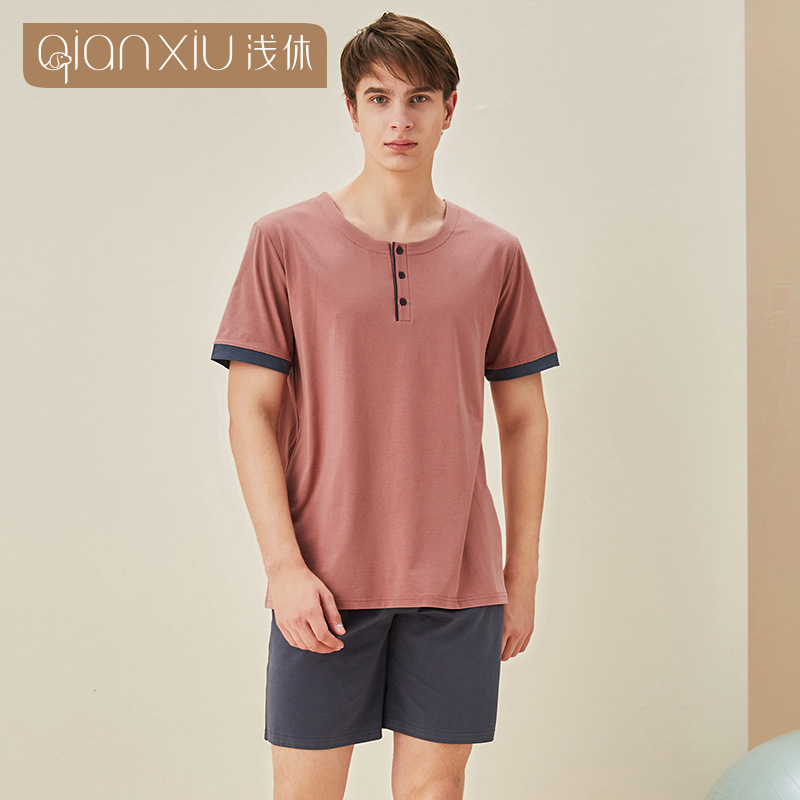 man Short sleeved pajamas summer New products Bamboo fiber Short sleeved Home service package man Short sleeved pajamas 21278