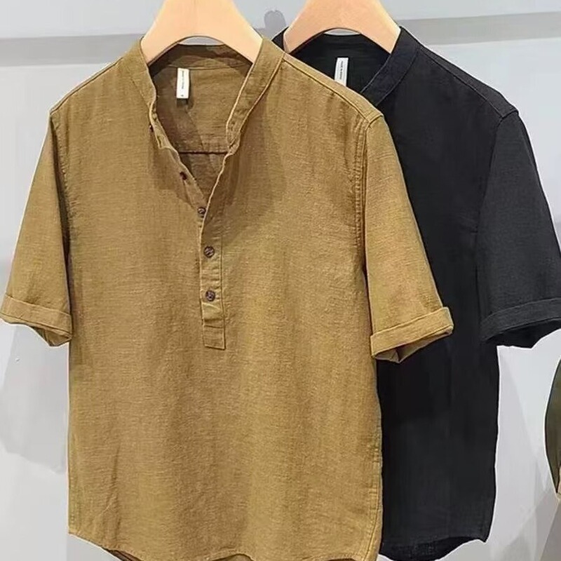 Harajuku Summer New Chinese Style Short-Sleeved T-Shirt Men's Retro Casual V-Neck Top Loose Breathable Top T-Shirt Harajuku Summer New Chinese Style Short-Sleeved T-Shirt Men's Retro Casual V-Neck Top Loose Breathable Top T-Shirt