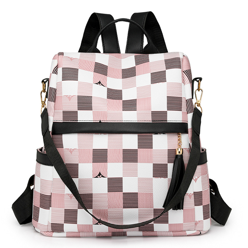 Mochila antirrobo de cuero suave de doble uso para mujer 2024 nuevo estilo coreano casual para mujer mochila bolso de viaje a cuadros de moda