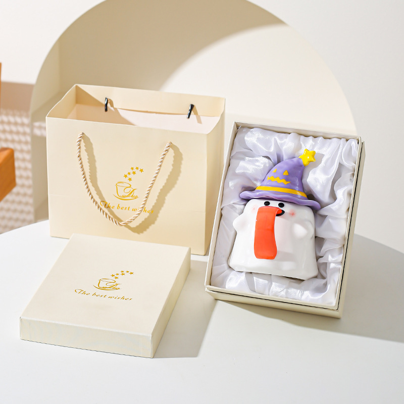 Taza fantasma extraña con tapa de marca taza de cerámica regalo de Halloween taza de café de oficina de alto valor