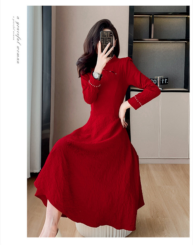 新中式酒红色新娘敬酒服轻奢小众气质结婚回门便装订婚礼服连衣裙|undefined