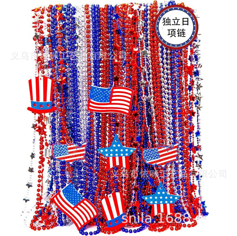 Independence Day Necklace US National Day Necklace Holiday Decorative Bead Chain Party Party Party Plastic Pendant Necklace Cross Border