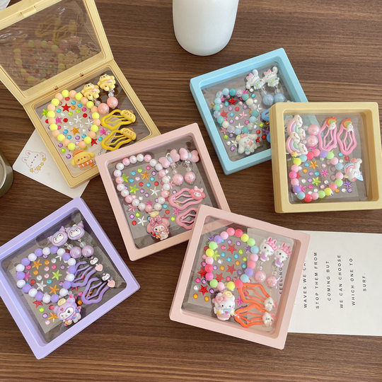 Little Red Book Selection Creative Children's Bracelet Earrings Cute Cartoon Small Hairpin Gem Sticker Combination suit Color