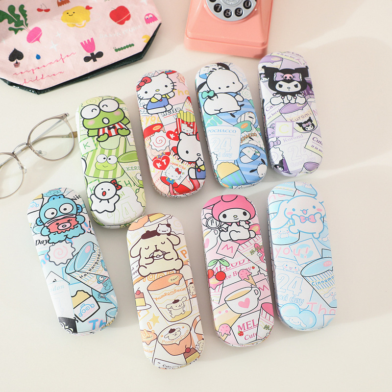 New Cartoon Glasses Case Kuromi Pu Anti-Pressure and Anti-Scratch Student Myopia Glasses Case Small White Cute Glasses Case
