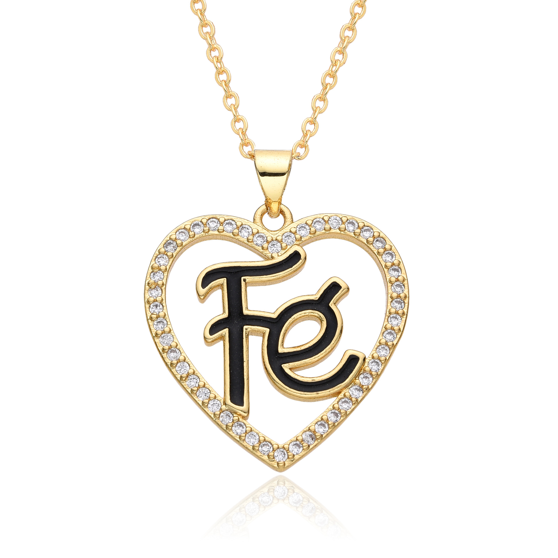 Letter, Heart Shape Pattern Copper Cable Chain Enamel Inlay Letter Heart Shape Zircon Pendant Necklace