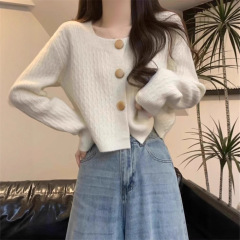 方领短款毛衣外套女秋冬2025新款小个子百搭针织开衫上衣宽松软糯