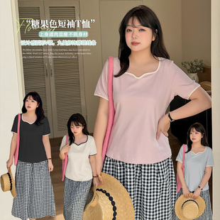 Enoch plus size Women's Design V-neck Short-sleeved T-shirt 2025 Spring/Summer New Shoulder Stretch Top 121984