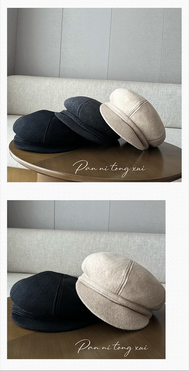 Unisex Wool Beret Hat For Autumn And Winter Solid Colour Warm Cap_voghion.com
