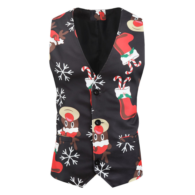 2021 New Men's Suit Vest Christmas Print Casual Men's Slim Straight Vest Cotton