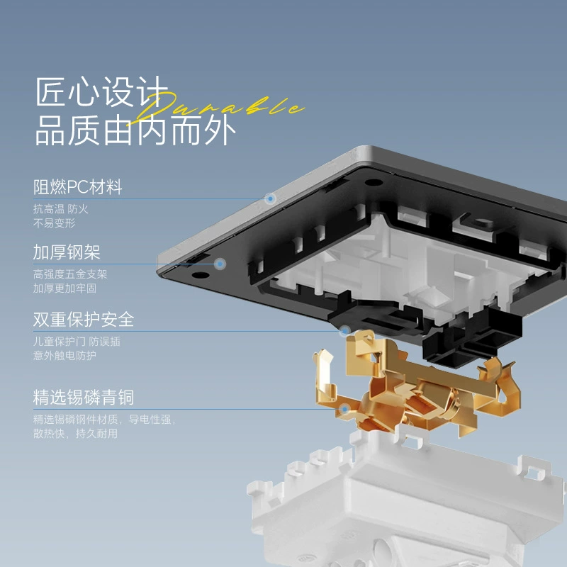 Foreign trade British-style switch socket high-power multi-functional five-hole with USB+typeC British standard wall socket European standard