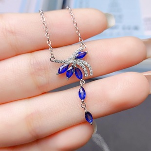 Factory wholesale explosions natural sapphire necklace S925 silver inlaid main stone 2.5*5 selling Europe and the United States a generation
