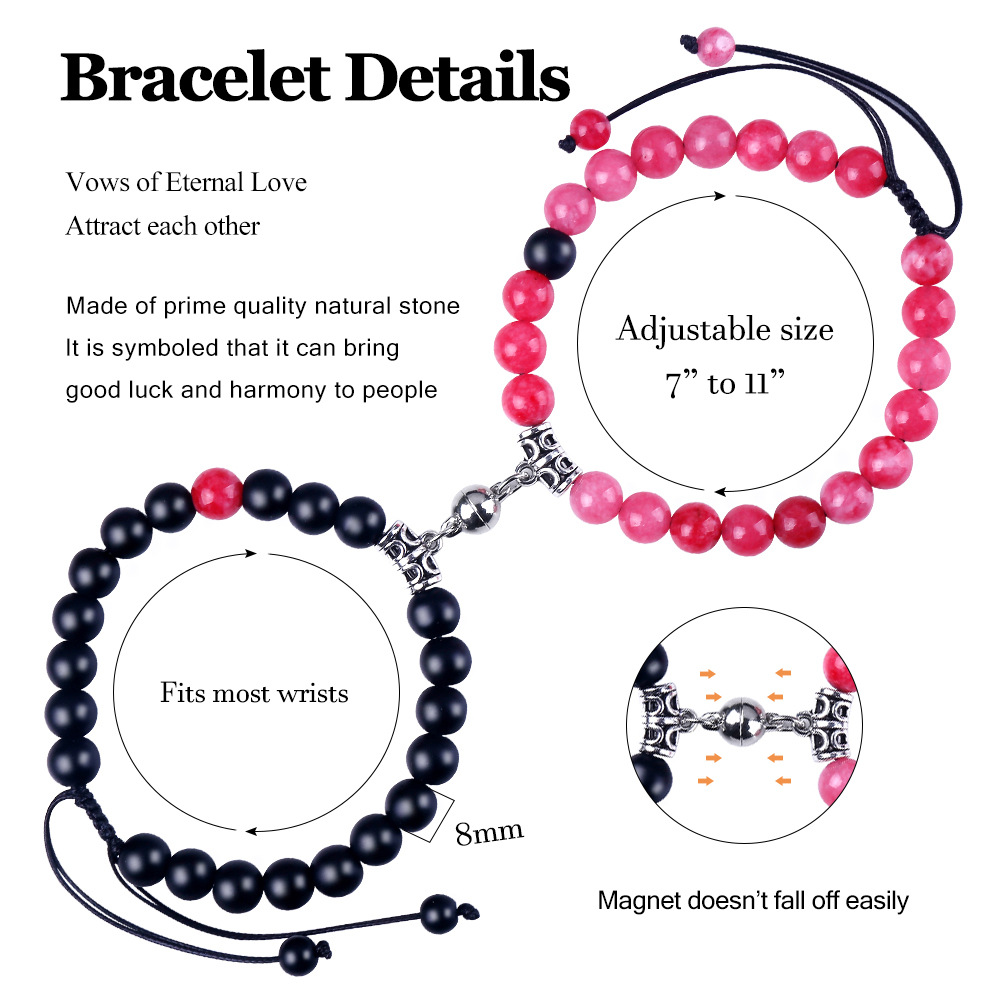 19g Weight Bracelets Classification 2 Pieces Quantity Holiday, Daily Occasion Natural Stone Alloy Magnet Material Heart Shape Pattern Unisex Gender Beaded, Knitting Design Simple Style, Classic Style Style Simple Style Classic Style Heart Shape Natural Stone Alloy Magnet Bracelets In Bulk 3
