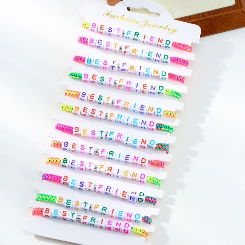 European and American Amazon Hot Selling Acrylic Letter BEST FRIEND Color Woven Bracelet for Best Friends