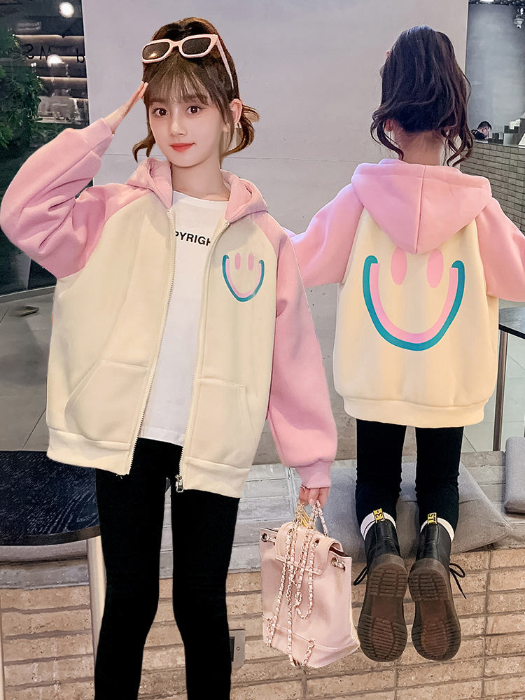 Demi-season cardigan with hood for students for early age