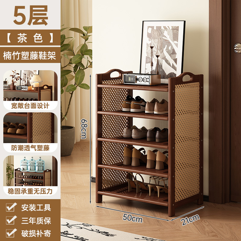 Estante de zapatos puerta doméstica puerta de entrada multicapa simple nuevo 2025 explosión de madera maciza alquiler de habitaciones gabinete de zapatos interiores