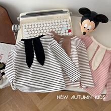 儿童长袖打底衫春秋季新款洋气男女童宝宝超萌女孩兔耳朵条纹T恤