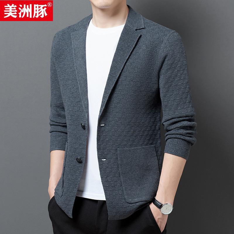 Men's autumn casual knitted woolen classic suit jacket