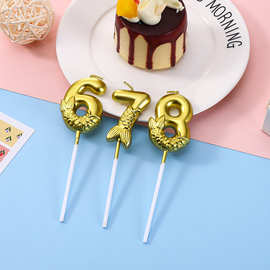 生日数字蜡烛0-9创意金色鲤鱼宝宝周岁生日浪漫派对蛋糕装饰批发