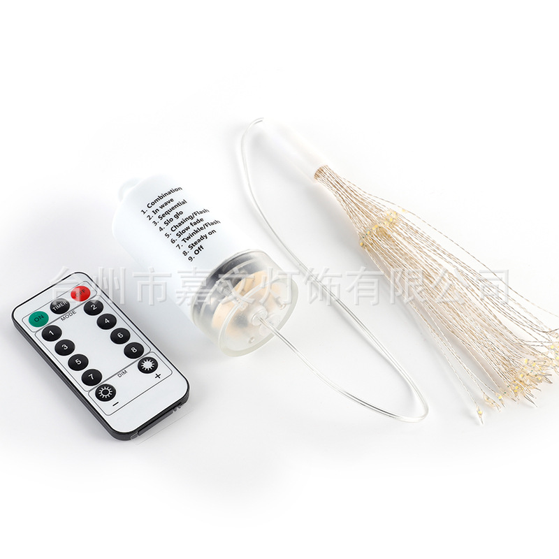 Lámpara de fuegos artificiales solares Caja de batería LED de diente de león Lámpara de alambre de cobre con control remoto Patio al aire libre Impermeable Árbol colgante Lámpara de paisaje