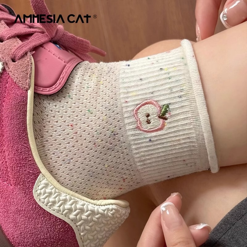 Cute Embroidered Socks for Women, Summer Thin Pure Cotton Mid-Tube Socks, Mesh Breathable Yarn Slouch Socks, Seamless Short Socks Cute Embroidered Socks for Women, Summer Thin Pure Cotton Mid-Tube Socks, Mesh Breathable Yarn Slouch Socks, Seamless Short Socks