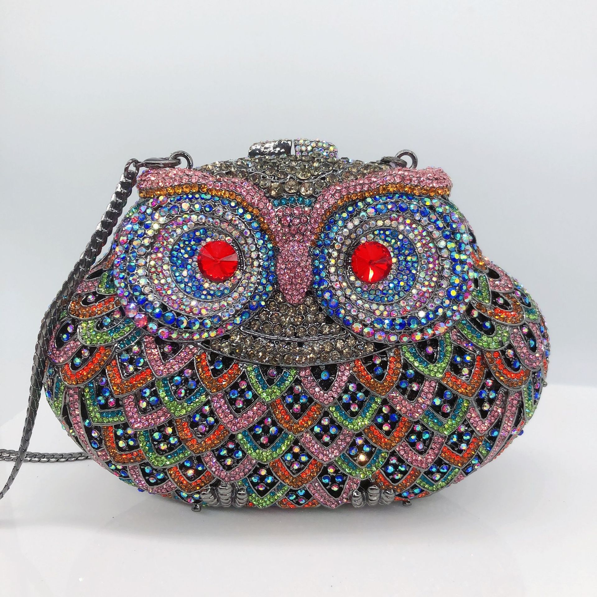 Túi clutch nữ đính đá rhinestone hình cú dạ tiệc — Màu bạc chi tiết 3