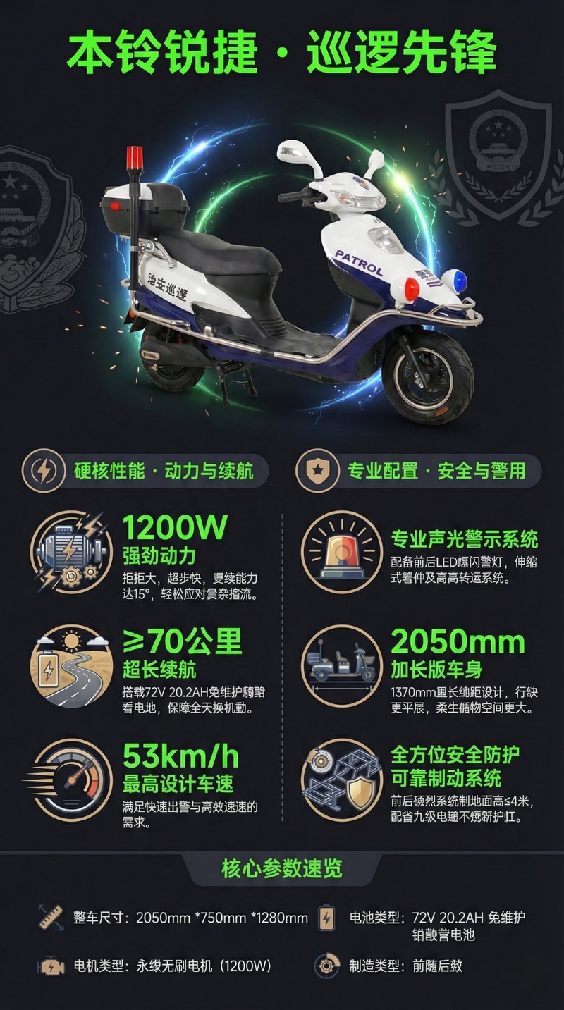 72v Electric Two-wheeled Patrol Car 2-wheeled Security Patrol Electric Motorcycle (72v Ruijie Extension)