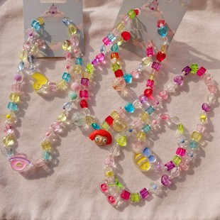 Children's Jelly Transparent Love Color Cartoon Duckling Butterfly Girls' Necklace Bracelet Jewelry suit