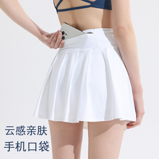 Lulu Tennis Skirt with Pockets Pleated Sports Short Skirt Yoga Fitness Badminton Skirt Quick-Dry Anti-Exposure Summer