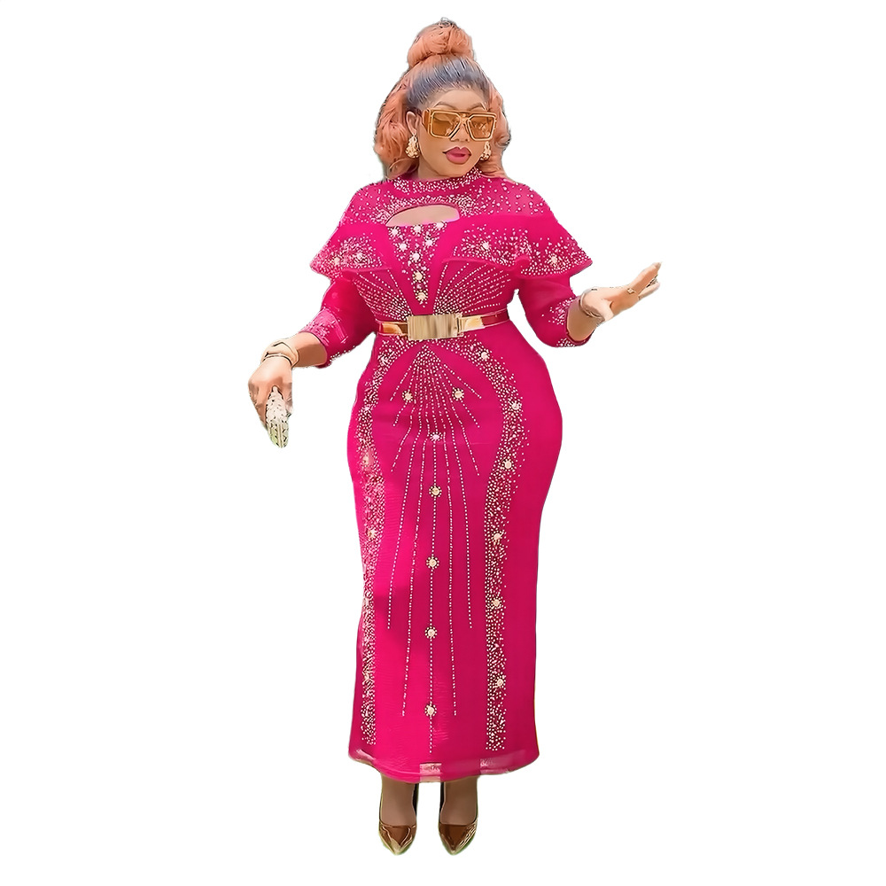 GraceChic Europäisch-Amerikanische Grenzgänger-Mode, neue afrikanische Plus-Size-Damenmode, Strass-Perlen-High-Waist-Bodycon_voghion.com