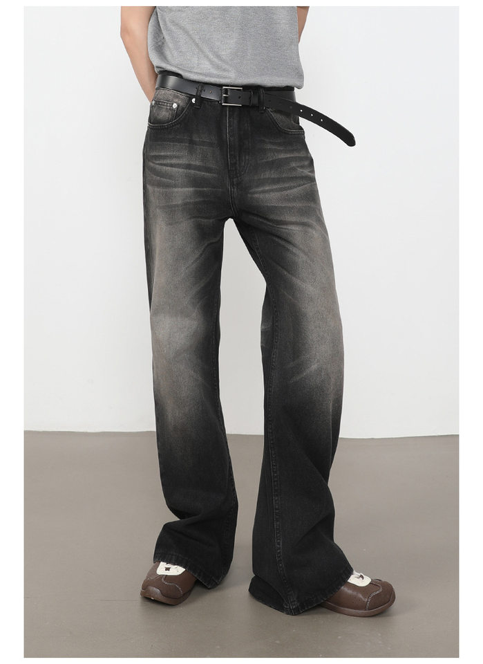 Quần jean nam ống loe nhẹ dáng rộng thoải mái, vải denim xử lý bạc màu — màu xanh, màu xanh nhạt, màu xám đen chi tiết 7