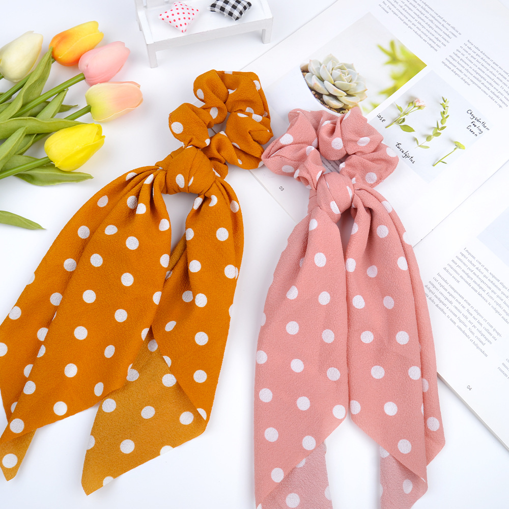 Simple Polka Dot Long Streamer Hair Scrunchies display picture 4