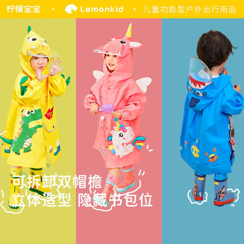 Children's Raincoat for Boys and Girls, Kindergarten Dinosaur Poncho, Cute Cloak-Style School Bag, Primary School Student Rain Gear Split
