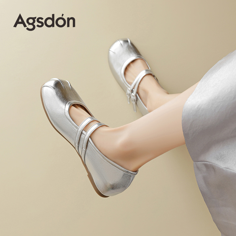Zapatos Mary Jane Augusden para mujer, estilo verano 2026, zapatos planos estilo ballet para usar con faldas, zapatos de cuero plateados