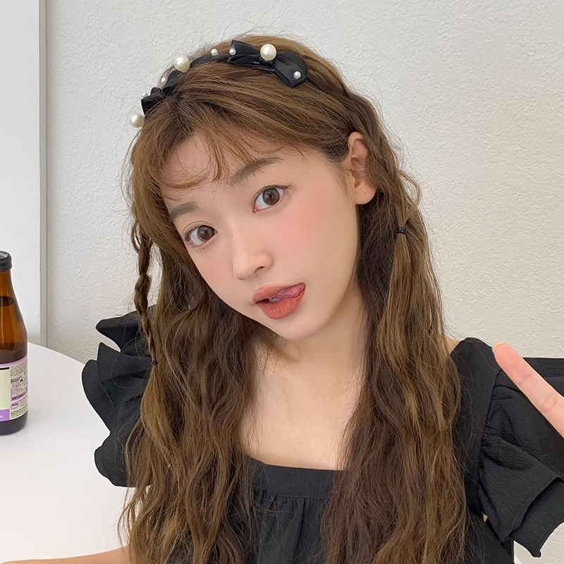 Banda para el cabello con pliegues en la parte superior del cráneo alto, horquilla de lavado de cara negra 2025 nuevo paquete de cabello a presión rojo neto, diadema de todo fósforo para mujeres