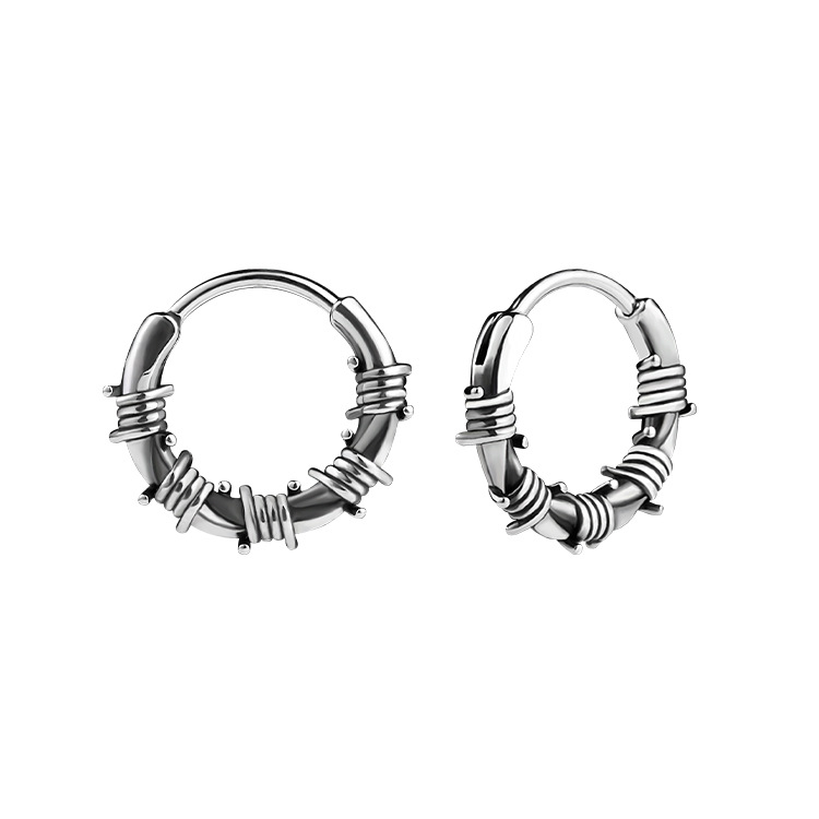 European and American Hip-Hop Style Retro Rattan Coil Earrings Stainless Steel Trendyy Men's Earrings Twist Wrapped Earrings