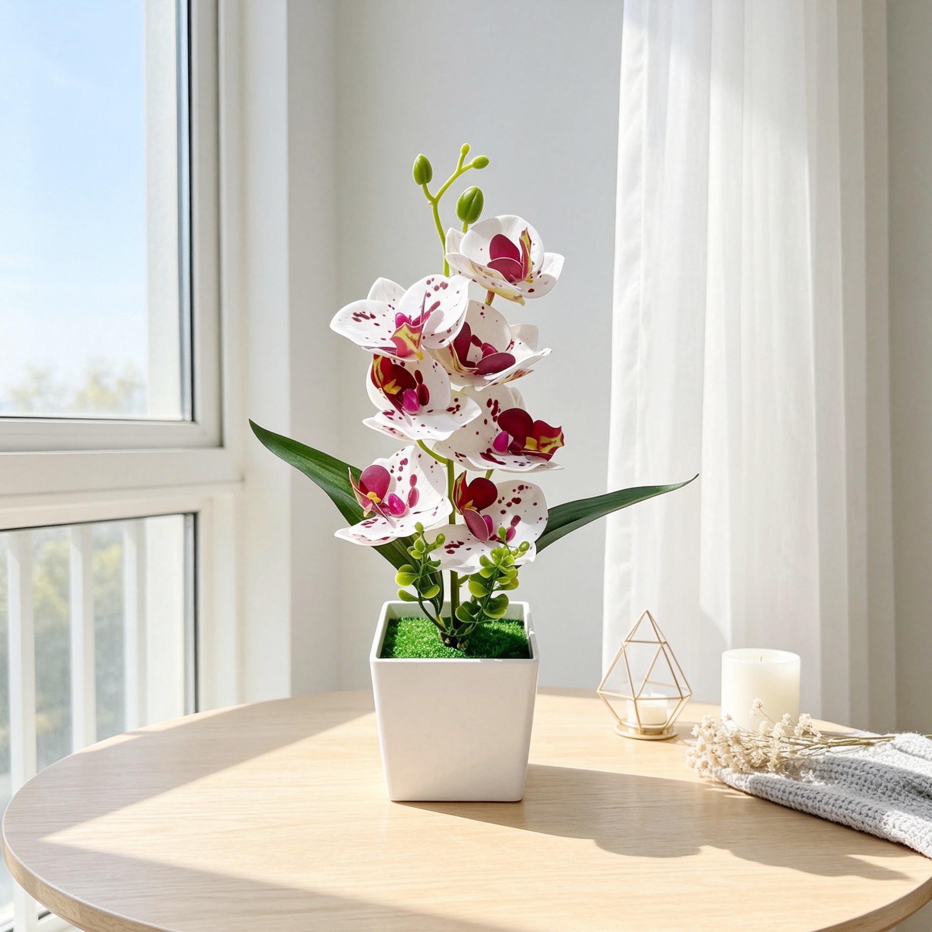 Nuevo cuadrado 7 orquídeas mariposa bonsai decoración de oficina pequeña maceta falsa plantación verde bonsai decoración
