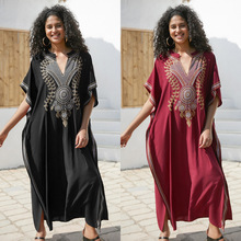 2024新款欧美人棉绣花沙滩罩衫长袍式刺绣度假防晒比基尼罩衫跨境