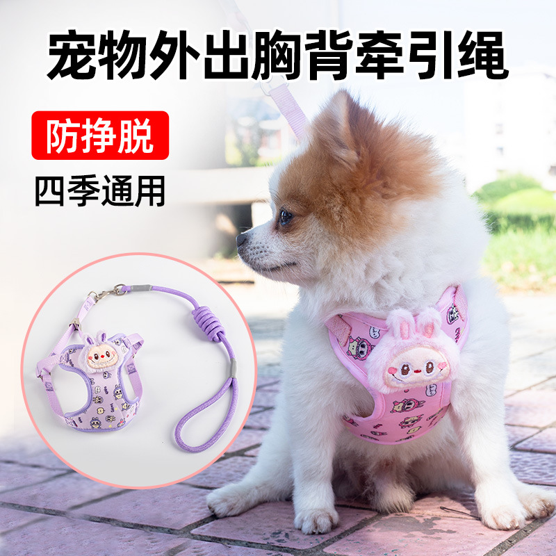 Cuerda de perro, perro paseando, gato, perro, cuerda de tracción, chaleco de perro pequeño, anti-mordedura, dibujos animados, suministros para el pecho y la espalda de mascotas lindas